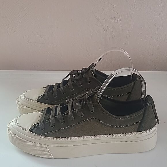 All Saints Olive Green Platform Leather & Canvas Sneakers Size EU 40 - Picture 4 of 14